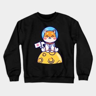 Cute Shiba Inu Dog Astronaut Sitting On Moon Cartoon Crewneck Sweatshirt